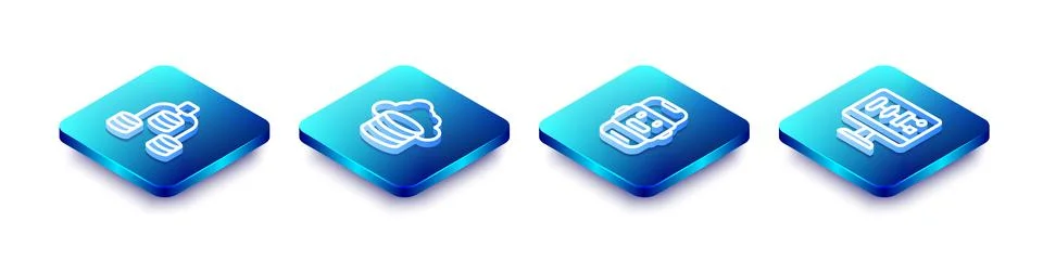 Set Isometric line Server, Data, Cloud database, Chat bot and Algorithm ico.. 库存插图