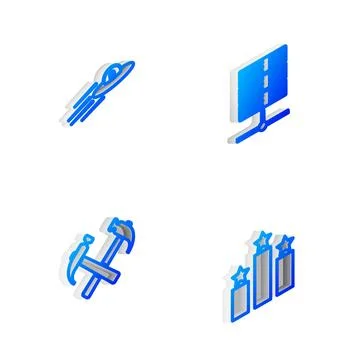 Set Isometric line Server, Data, Web Hosting, UFO flying spaceship and alien, イラスト素材