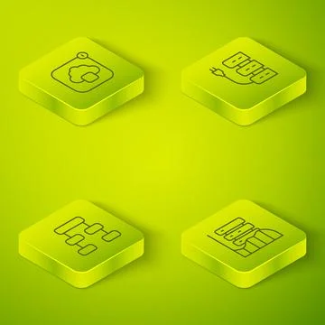 Set Isometric line Server, Hierarchy organogram chart, Data, Web Hosting and Illustrazione stock