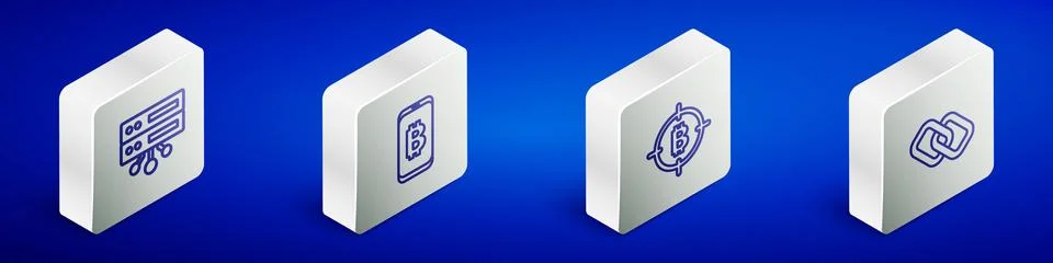 Set Isometric line Server, Mining bitcoin from mobile, Bitcoin the target a.. Stock Illustration