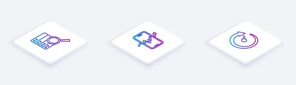 Set Isometric line Server, Mobile stock trading and Digital speed meter. Wh.. Stock Illustration