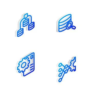 Set Isometric line Server, Server, Data, Neural network and icon. Vector イラスト素材
