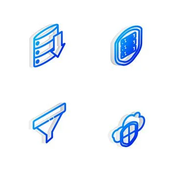 Set Isometric line Server with shield, Server, Data, Web Hosting, Sales funnel Stock Illustration