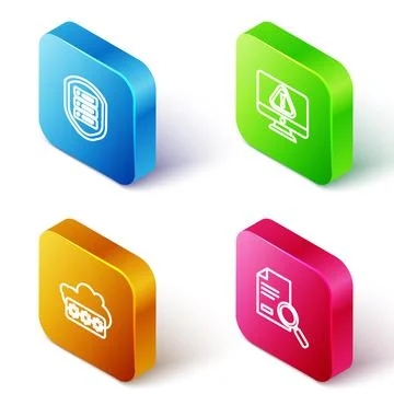 Set Isometric line Server with shield, Monitor exclamation mark, Password Stock Illustration