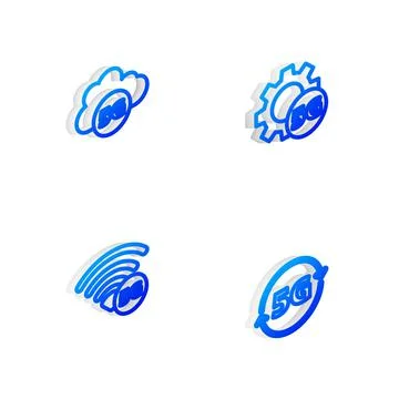 Set Isometric line Setting 5G network, Cloud, and icon. Vector Stockillustratie