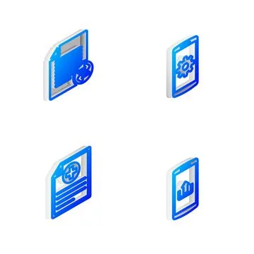 Set Isometric line Setting on smartphone, Transfer files, Clinical record and Stockillustratie