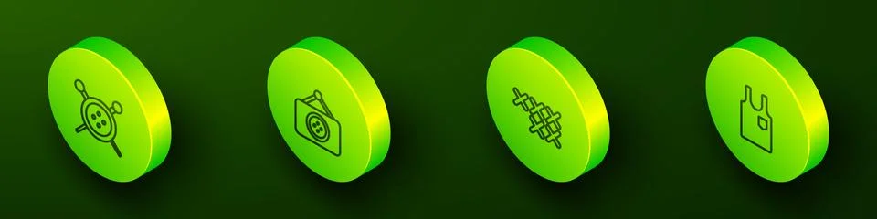 Set Isometric line Sewing button and knitting needles, Tailor shop, Adjustable Stock-Illustration