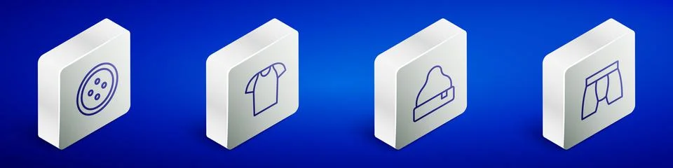 Set Isometric line Sewing button for clothes, T-shirt, Beanie hat and Men und Illustrazione stock