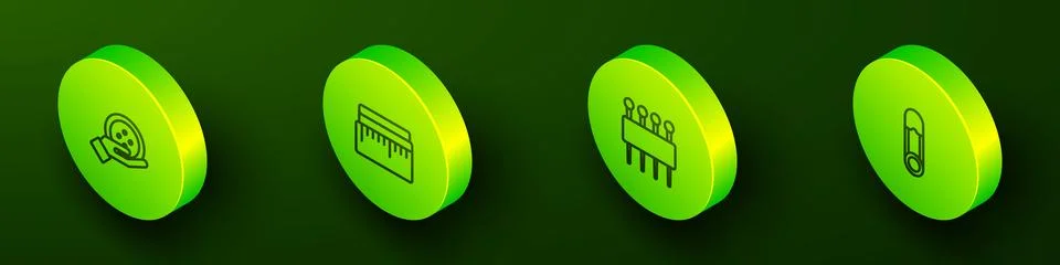 Set Isometric line Sewing button, Tape measure, Needle for sewing and Safety pin Ilustración de archivo