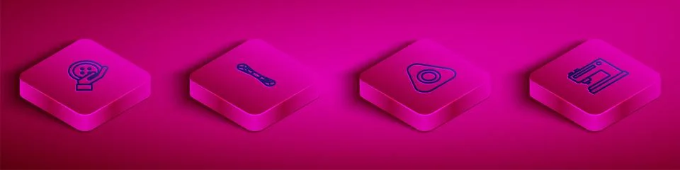 Set Isometric line Sewing button, Yarn, chalk and machine icon. Vector Stock Illustration