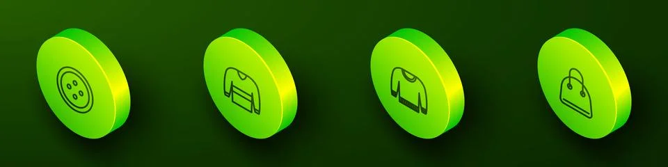 Set Isometric line Sewing button for clothes, Sweater,  and Handbag icon. V.. Stock-Illustration