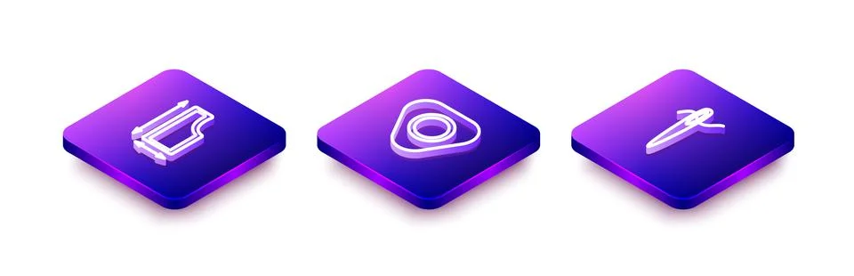 Set Isometric line Sewing pattern, chalk and Needle for sewing with thread icon Illustrazione stock