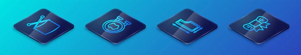 Set Isometric line Sewing pattern, Knitting needles, Gift bow and Leather icon イラスト素材