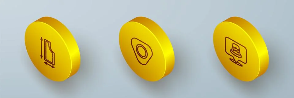 Set Isometric line Sewing pattern, chalk and Thimble for sewing icon. Vector Stock Illustration