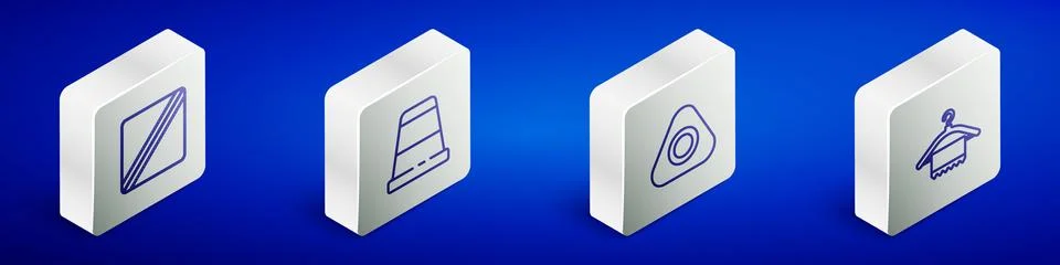 Set Isometric line Sewing Pattern, Thimble for sewing, chalk and Hanger wardrobe Stock Illustration