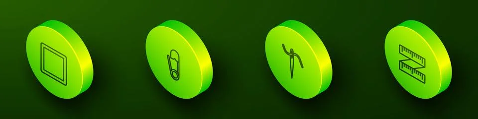 Set Isometric line Sewing Pattern, Safety pin, Needle for sewing with thread and Stock Illustration