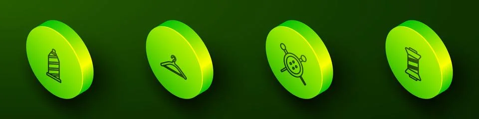 Set Isometric line Sewing thread, Hanger wardrobe, button and knitting needles Stock Illustration
