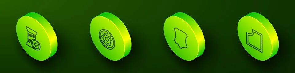 Set Isometric line Sewing thread and button, , Leather and Pattern icon. Vector Stock Illustration