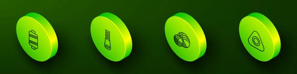 Set Isometric line Sewing thread, Zipper, Yarn ball and chalk icon. Vector Stock Illustration