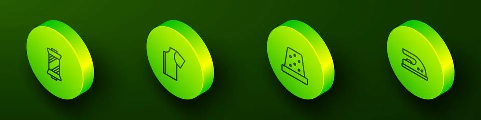 Set Isometric line Sewing thread on spool, pattern, Thimble for sewing and .. Stock Illustration