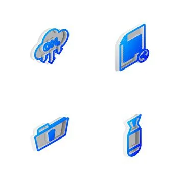 Set Isometric line Share file, Methane emissions reduction, Delete folder and Stock Illustration