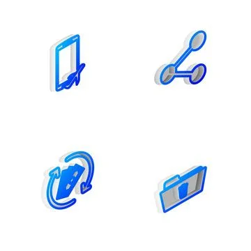 Set Isometric line Share, Flight mode in the mobile, Refund money and Delete  Stock Illustration