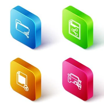 Set Isometric line Share folder, file, and Car sharing icon. Vector Stock Illustration