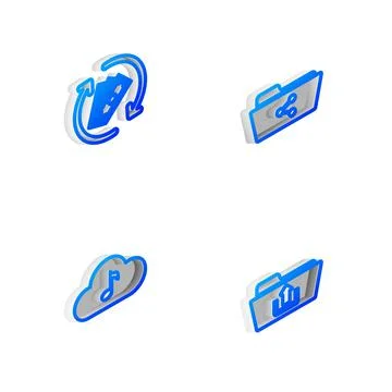 Set Isometric line Share folder, Refund money, Music streaming service and Stock Illustration