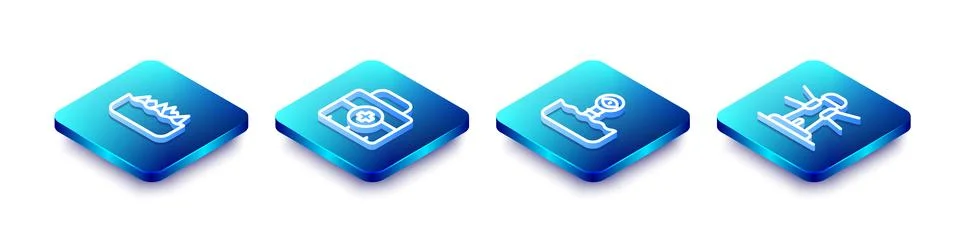 Set Isometric line Sharp stone reefs, First aid kit, Periscope and Lighthou.. Stock Illustration