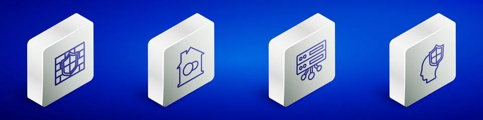 Set Isometric line Shield with brick wall, Smart home, Server, Data, Web Ho.. Stock Illustration