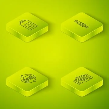 Set Isometric line Shock absorber, Car service, Check engine and Canister f.. Stock Illustration
