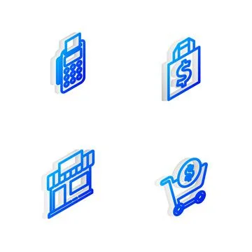 Set Isometric line Shoping bag and dollar, POS terminal with credit card Ilustración de archivo