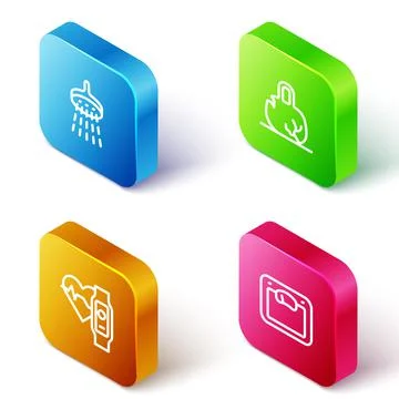 Set Isometric line Shower, Broken weight, Smart watch with heart and Bathroom Stock Illustration
