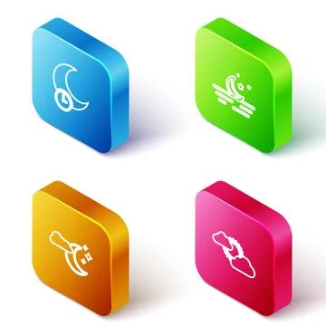 Set Isometric line Sleeping moon, Moon and stars, Cloud with and Sun cloud Ilustração Stock