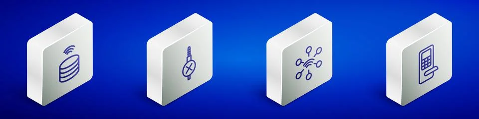 Set Isometric line Smart data server, No audio jack, Network and Digital door Stock Illustration