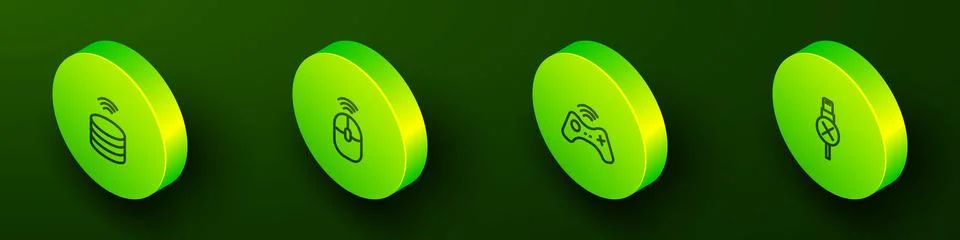 Set Isometric line Smart data server, Wireless computer mouse, gamepad and .. Stock Illustration