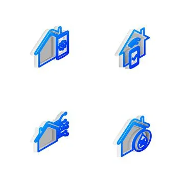 Set Isometric line Smart home remote control system, , and House humidity icon Ilustración de archivo