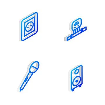 Set Isometric line Smart sensor, Electrical outlet, Microphone and Stereo Stock Illustration