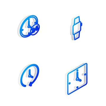 Set Isometric line Smartwatch, Clock 24 hours,  and  icon. Vector Stockillustratie