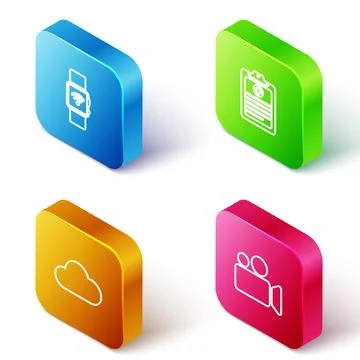 Set Isometric line Smartwatch with wireless, Clinical record, Cloud and Movie イラスト素材