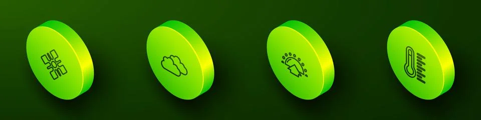 Set Isometric line Snowflake, Cloud, Sunrise and Meteorology thermometer icon Illustrazione stock