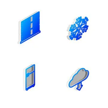 Set Isometric line Snowflake, Server, Data, Web Hosting, Refrigerator and Cloud イラスト素材