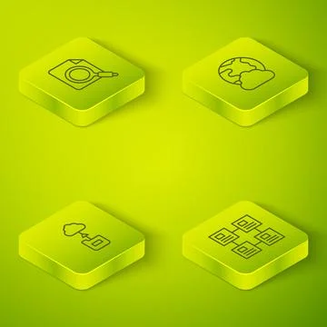 Set Isometric line Social network, Cloud technology data transfer, Hierarchy Stockillustratie