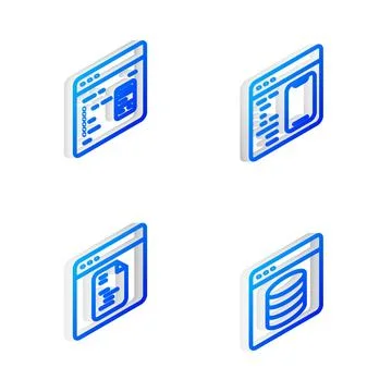 Set Isometric line Software, ,  and Server, Data, Web Hosting icon. Vector Stock Illustration