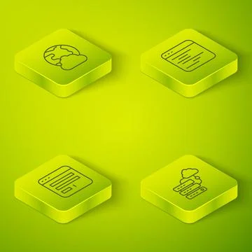 Set Isometric line Software, Browser window, Network cloud connection and Social Illustrazione stock