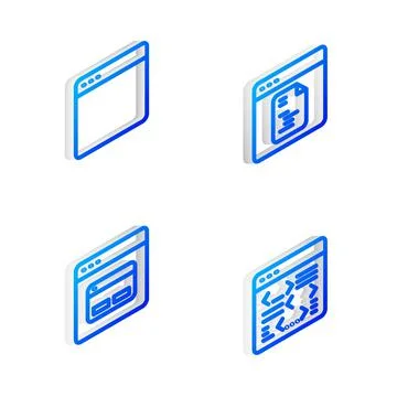 Set Isometric line Software, Browser window, Search engine and  icon. Vector Illustrazione stock