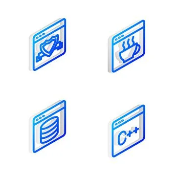 Set Isometric line Software, Browser with shield, Server, Data, Web Hosting a Stock Illustration