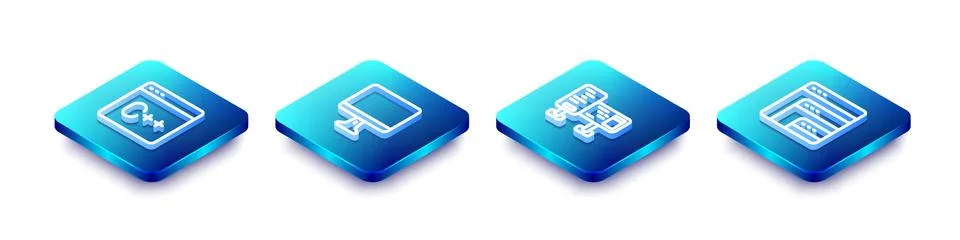Set Isometric line Software, Computer monitor screen, and icon. Vector Stock Illustration