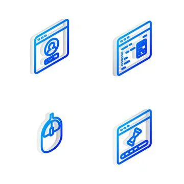 Set Isometric line Software, Create account screen, Computer mouse and Loading Stock Illustration