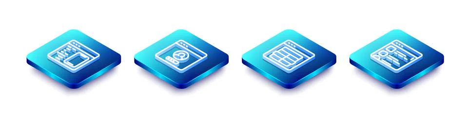 Set Isometric line Software, Create account screen, MySQL code and Browser files Stock Illustration